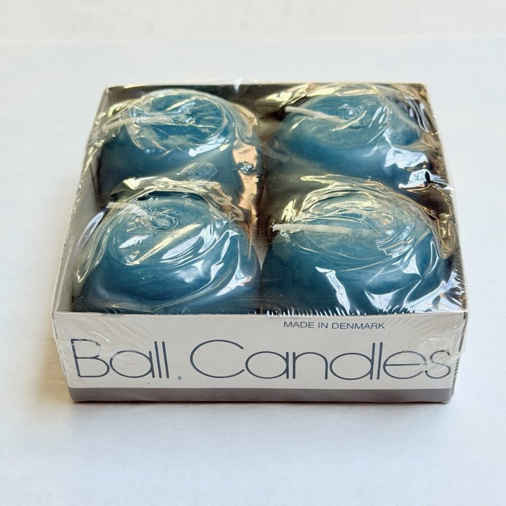Vintage Bed Bath And Beyond Blue Ball Candles Made In Denmark 4 Snow Balls